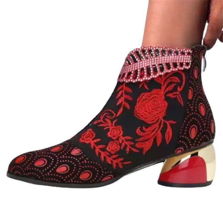 Damen Stiefeletten mit floralem Muster und glanzvollem Blockabsatz Stalluxe