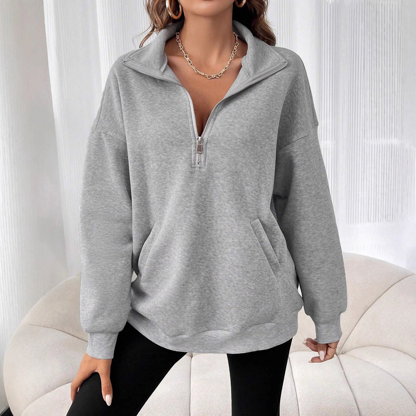 Damen sportlicher Pullover mit hohem Kragen Stalluxe