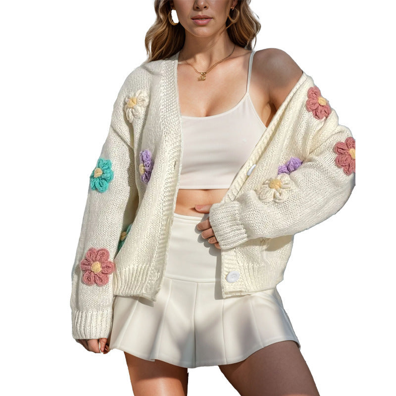 Damen Strickjacke mit floralen Applikationen Stalluxe