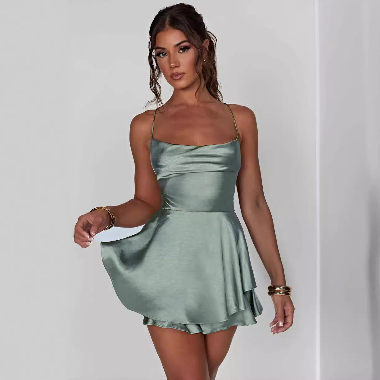 Damen Verführerisches Cocktailkleid mit schwingendem Rock und zarten Spaghettiträgern Stalluxe