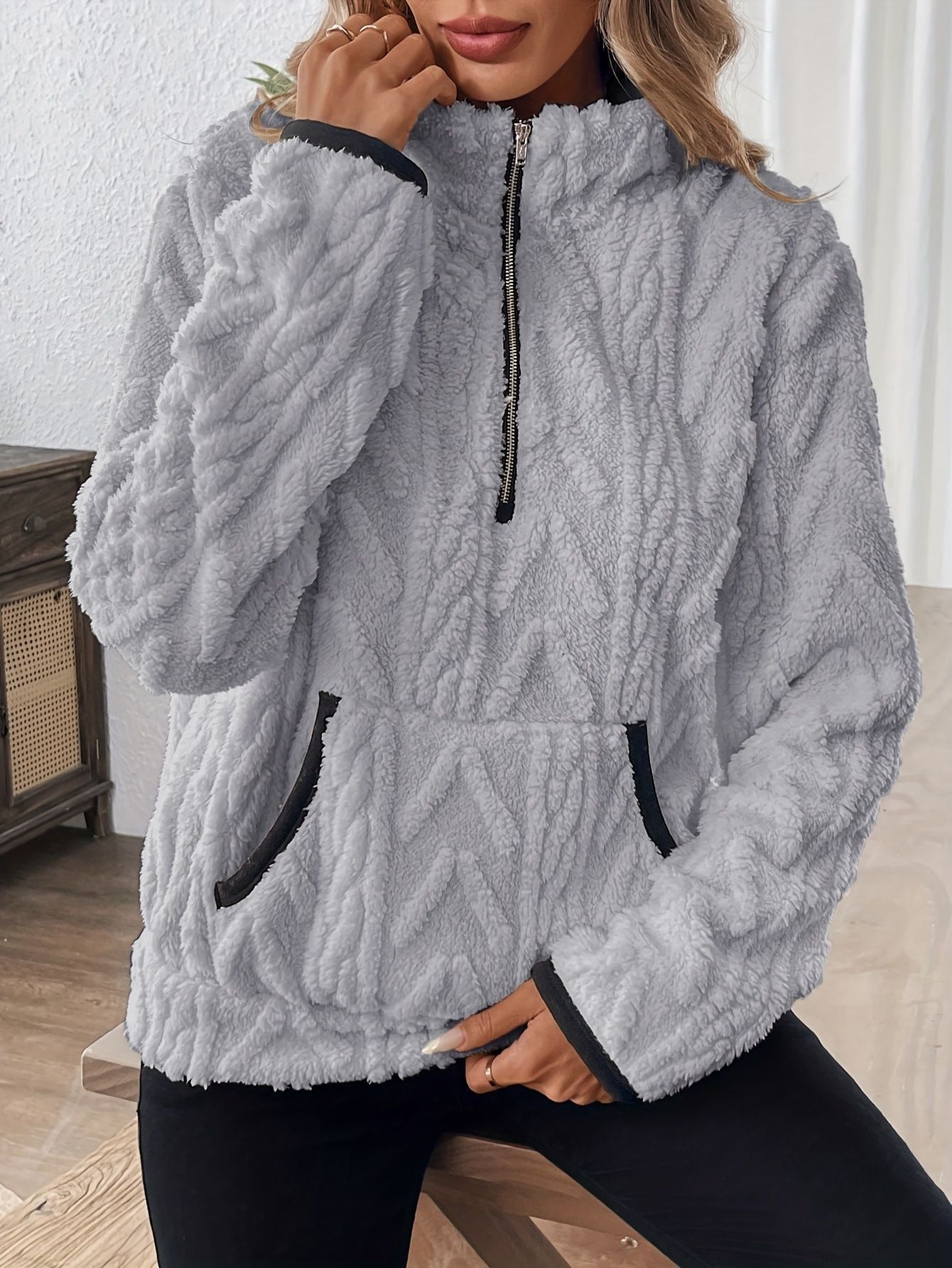 Damen Fleece-Pullover mit halbem Reißverschluss und praktischen Taschen Stalluxe