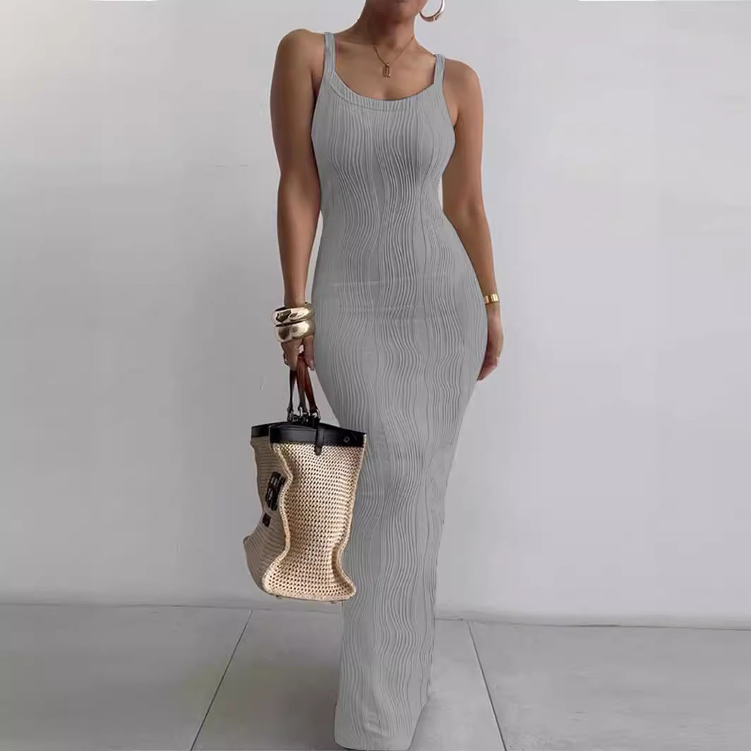 Damen Elegantes Maxikleid mit Rippstruktur und schmalen Trägern Stalluxe