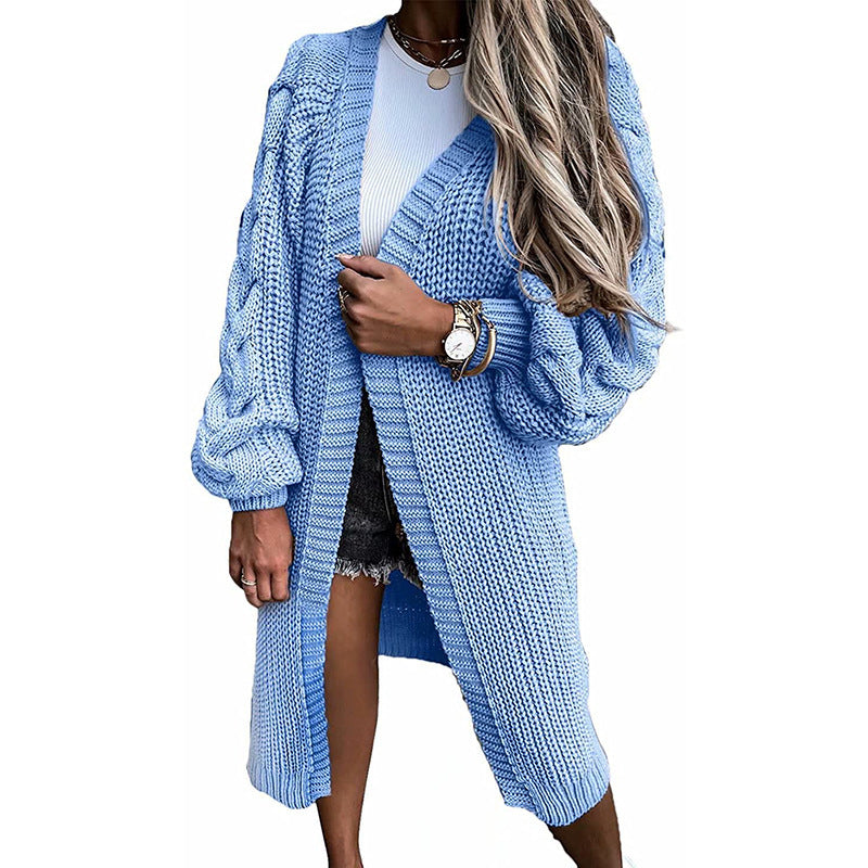 Damen Langer Strickcardigan mit voluminösen Ärmeln und offenen Seiten Stalluxe