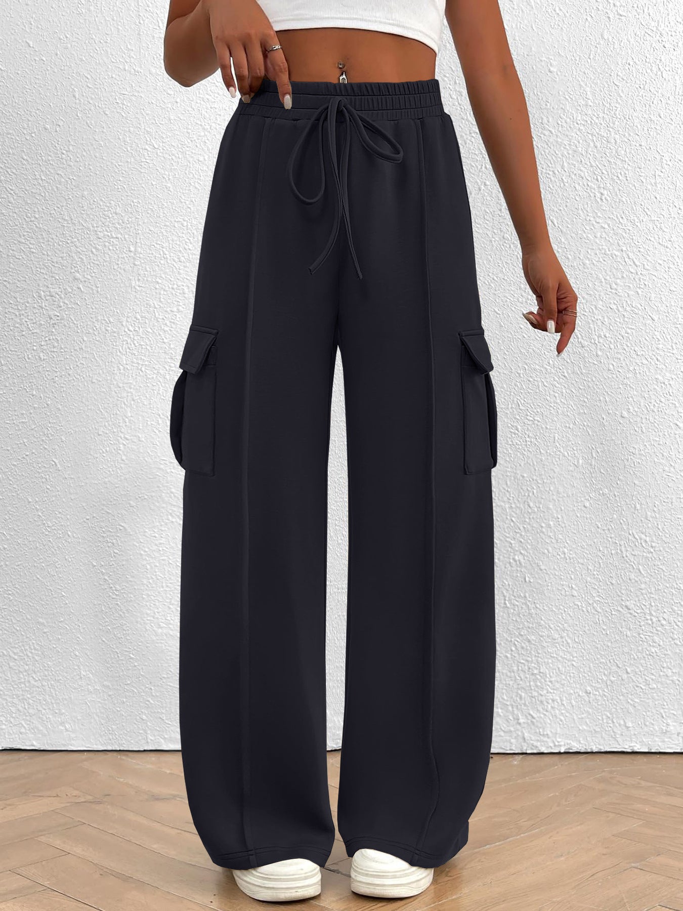 Damen weite Cargo-Hosen mit elastischem Bund und seitlichen Taschen Stalluxe