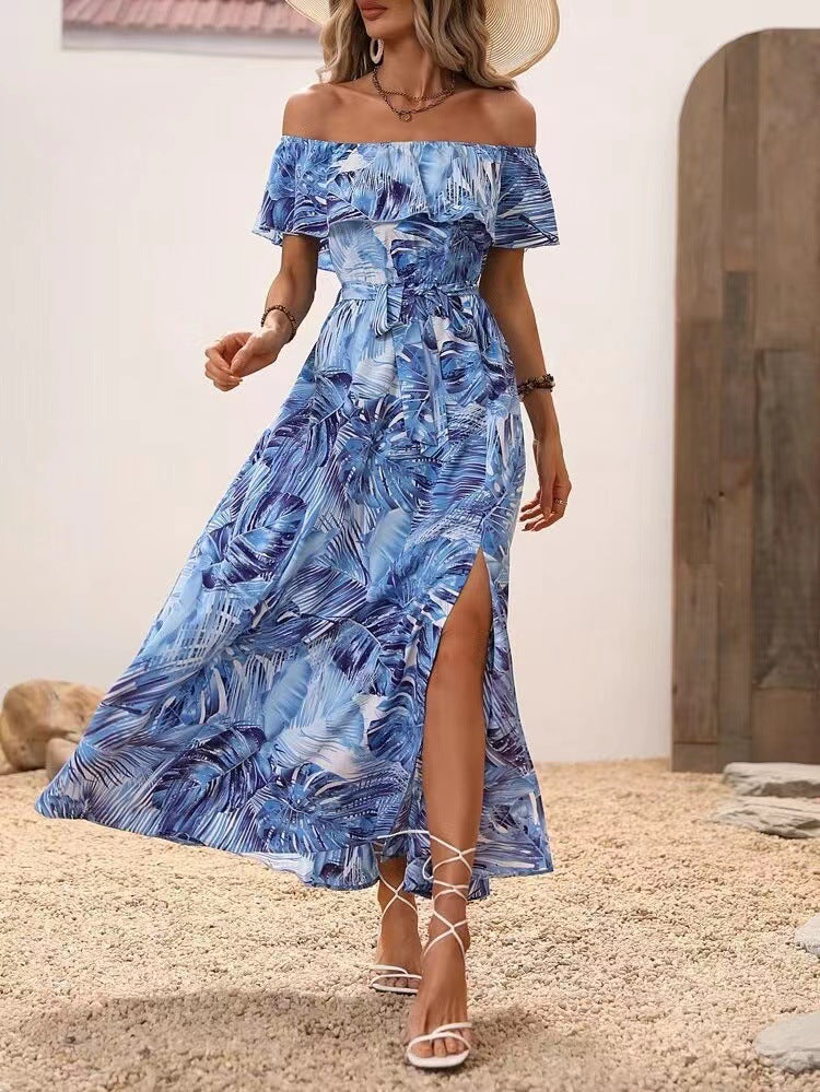 Damen Off-Shoulder Maxikleid mit floralem Design und seitlichem Schlitz Stalluxe