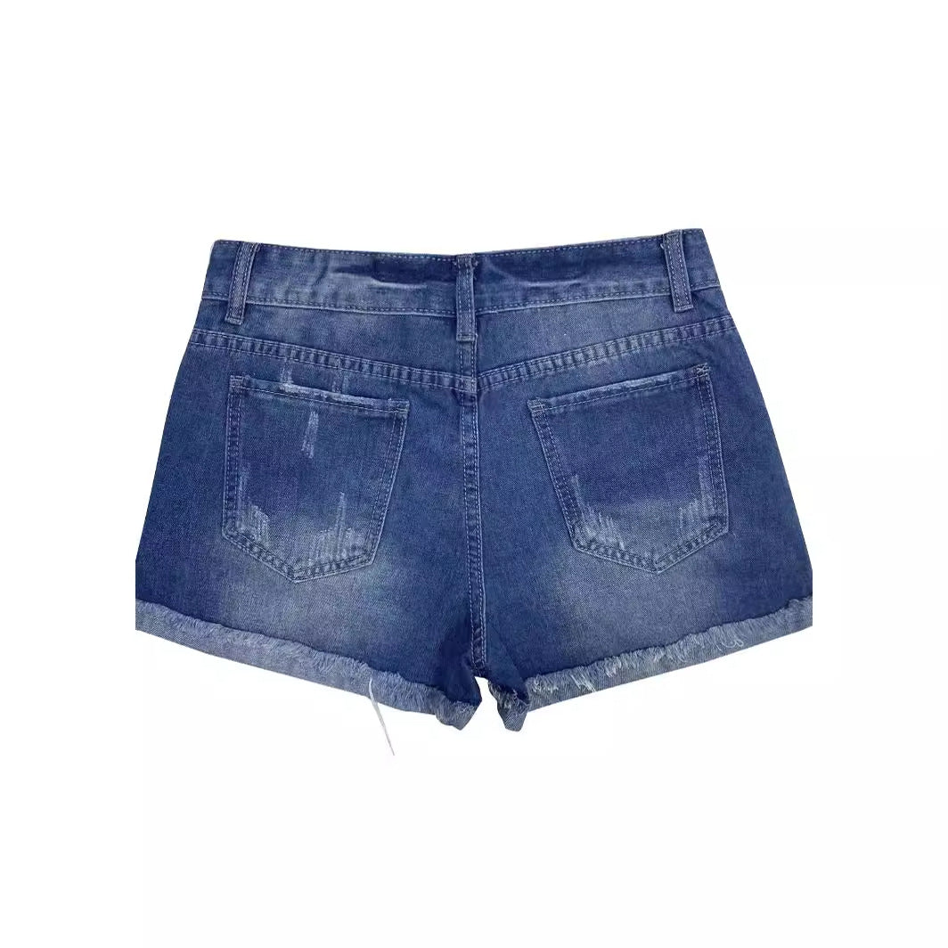 Damen Jeansshorts mit modischem Stickdesign und fransigen Säumen Stalluxe
