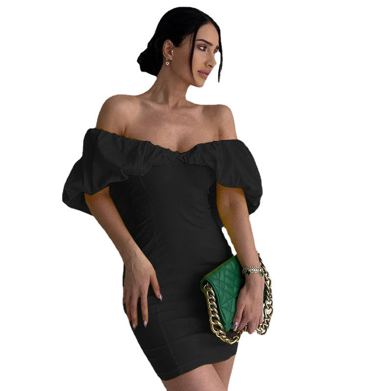 Damen Kurzarm Minikleid mit schulterfreiem Design und Rüschensaum Stalluxe