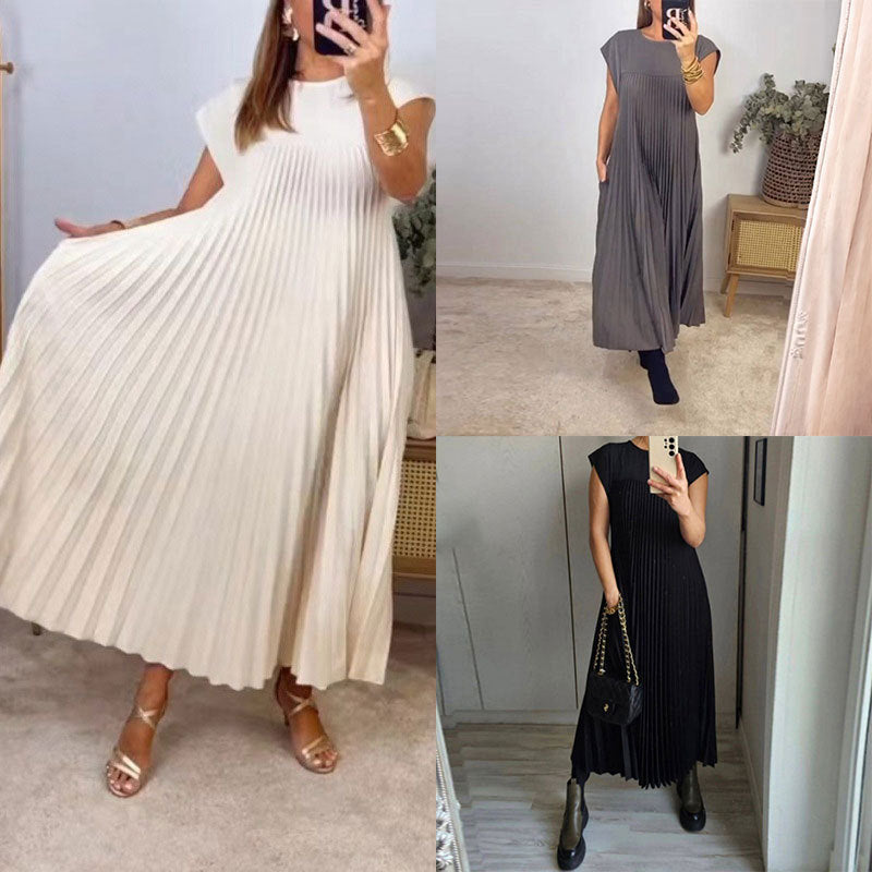 Damen Plissee Maxikleid mit praktischem Taschen und elegantem Schnitt Stalluxe