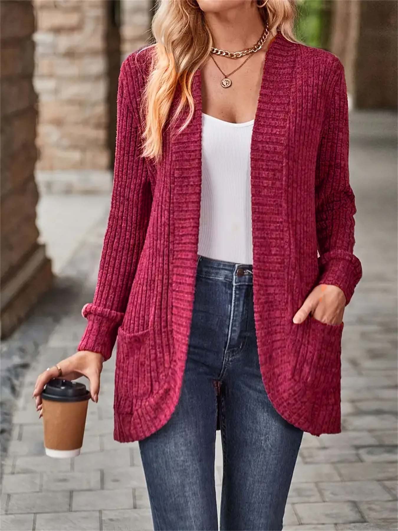 Damen lässige Strickjacke mit Taschen und strukturiertem Design Stalluxe
