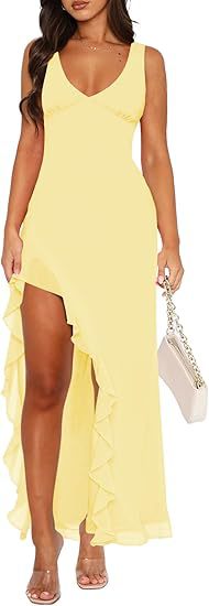 Damen Maxikleid mit asymmetrischem Saum und Rüschendetails Stalluxe