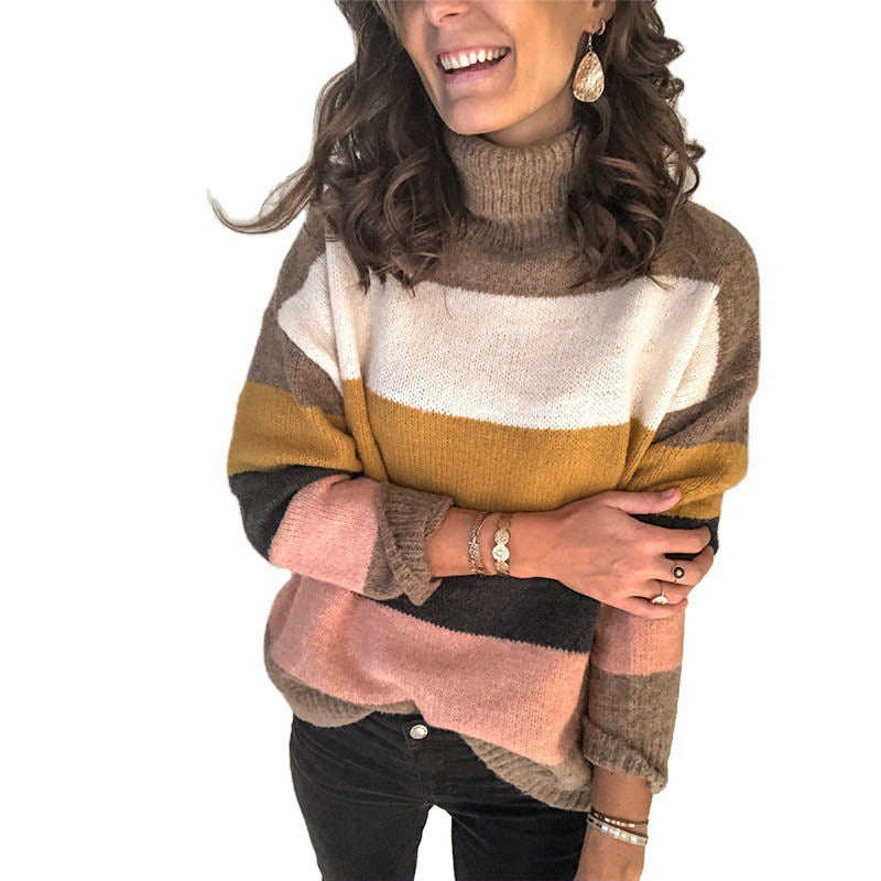 Damen modischer Strickpullover mit lässigem Rollkragen und farbiger Blockgestaltung Stalluxe