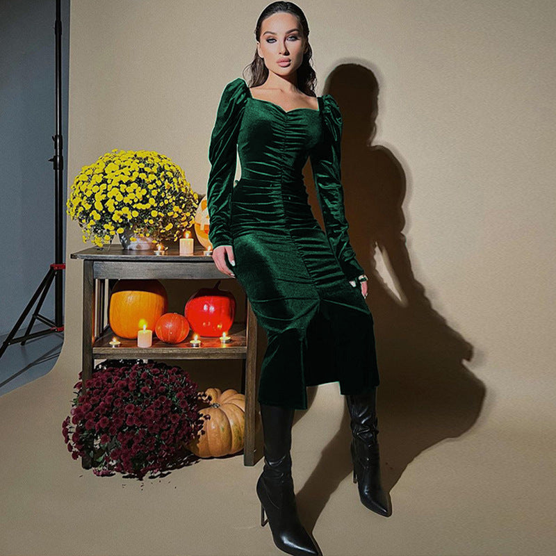 Damen Midikleid mit Puffärmeln und elegantem Taillierungsdesign Stalluxe
