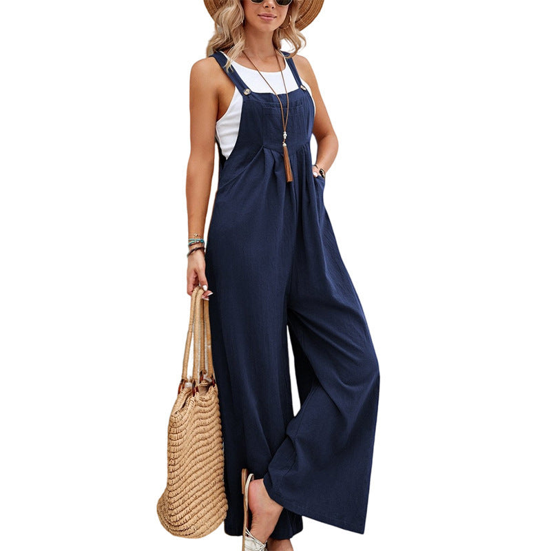 Damen Lässiger Jumpsuit mit weitem Bein und verstellbaren Trägern Stalluxe