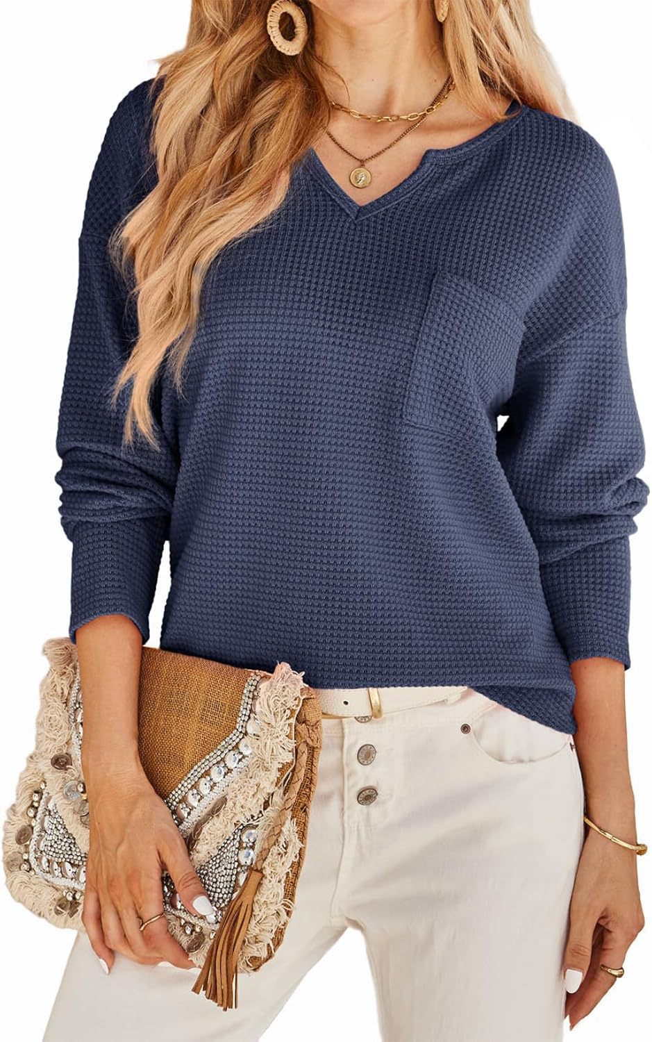 Damen lässiges V-Ausschnitt Pullover mit Brusttasche Stalluxe