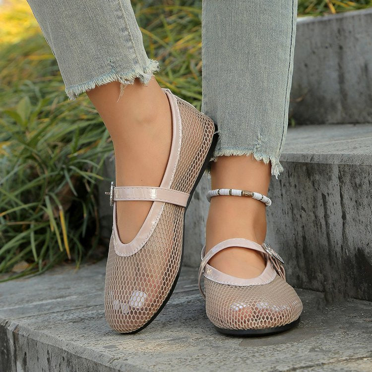 Damen elegante Ballerinas mit atmungsaktivem Netzdesign und modischem Riemchen Stalluxe