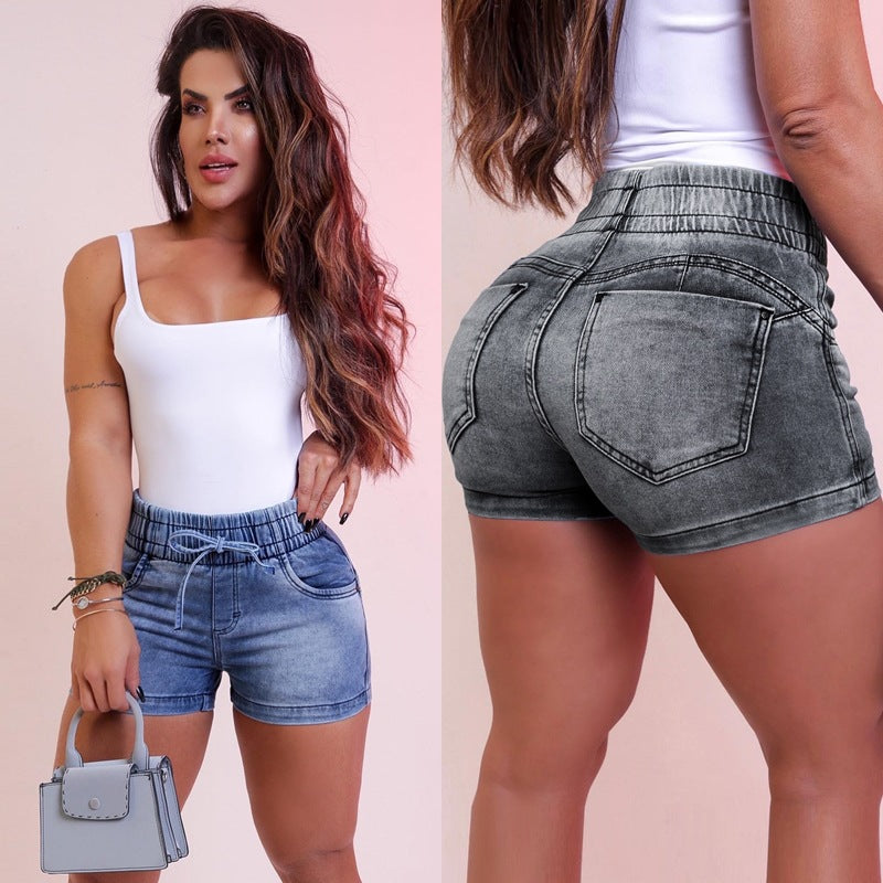 Damen Jeansshorts mit elastischem Bund und Kordelzug Stalluxe