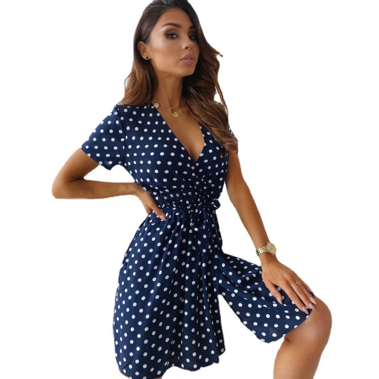 Damen Freizeitkleid mit punktiertem Design und taillierbarem Gürtel Stalluxe