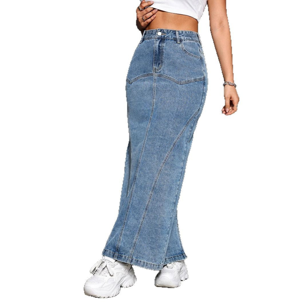 Damen Maxirock aus Denim mit figurschmeichelndem Schnitt und praktischen Taschen Stalluxe