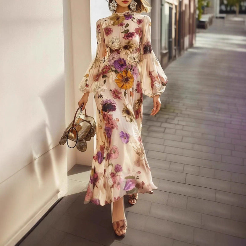 Damen Maxikleid mit voluminösen Ärmeln und floralem Druck Stalluxe
