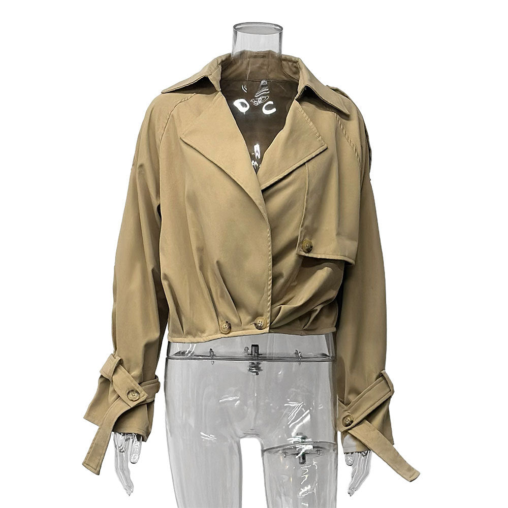 Damen kurz geschnittene Jacke mit großflächigem Revers und Bindeband Stalluxe