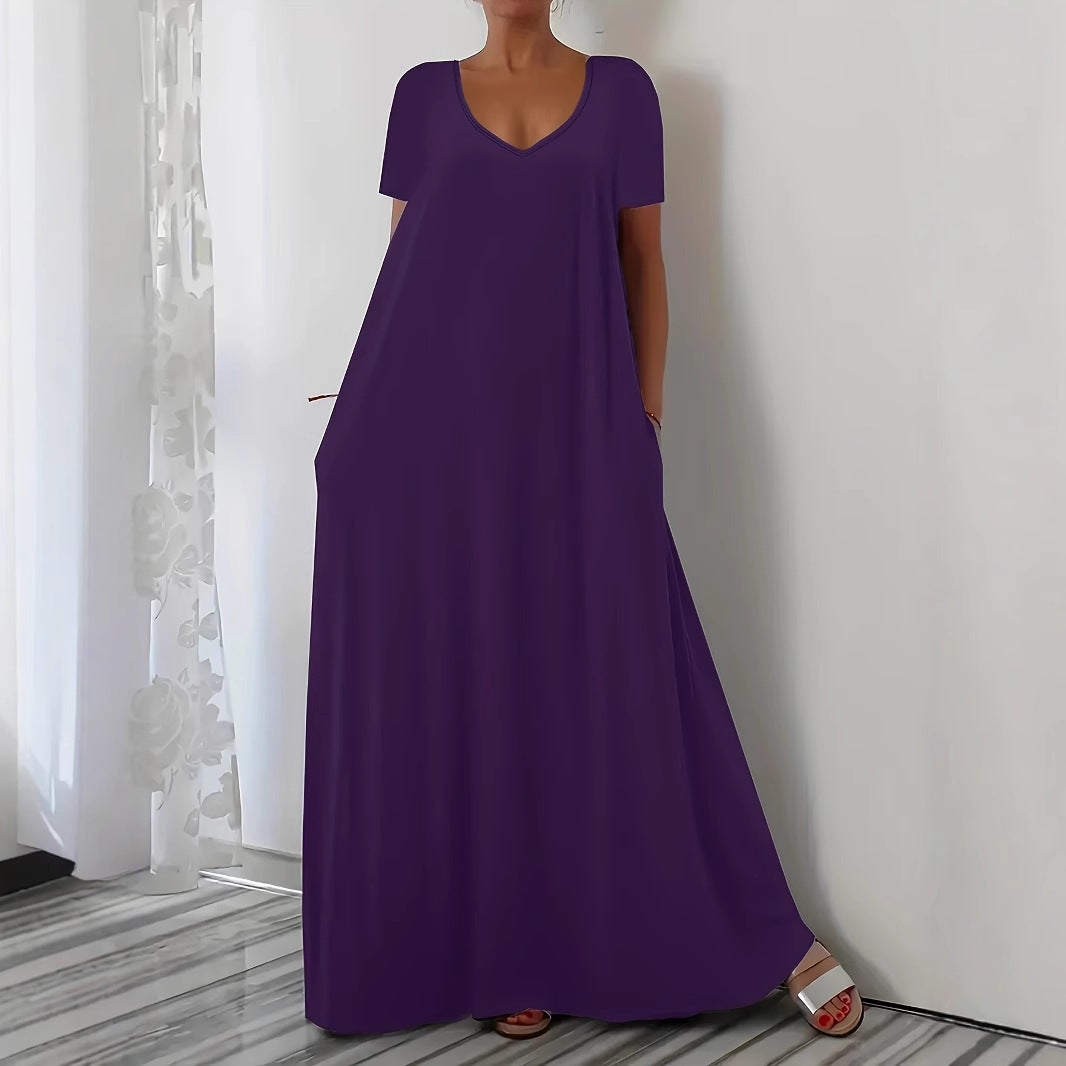 Damen Maxikleid mit U-Ausschnitt und praktischen Taschen Stalluxe