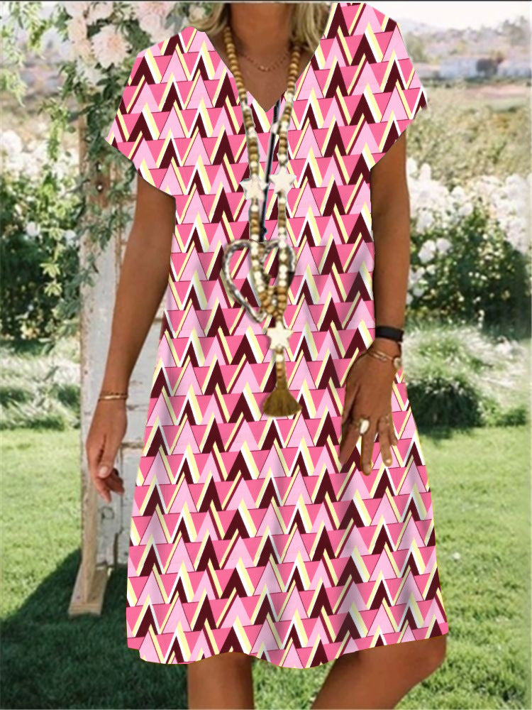 Damen Freizeitkleid mit grafischem Dreiecks-Design und lockerem Schnitt Stalluxe