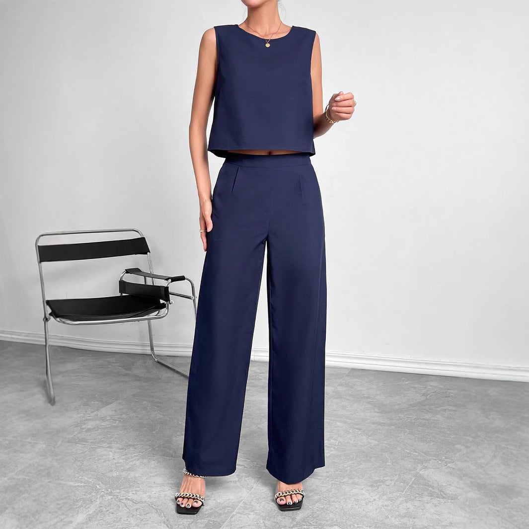 Damen Modisches Zweiteiliges Set mit Cropped Oberteil und weiten Hosen Stalluxe