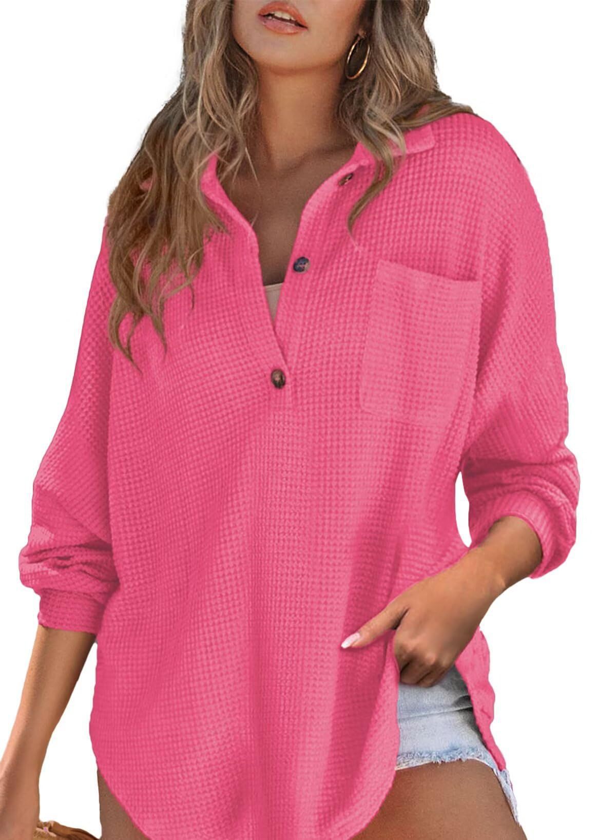 Damen lässiges Waffelshirt mit Knopfdetails und Taschen Stalluxe