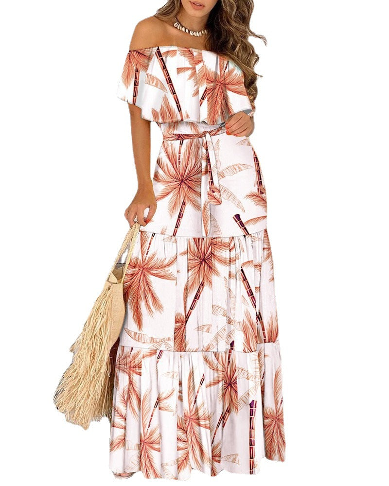 Damen Maxikleid mit schulterfreiem Design und animalischem Muster Stalluxe