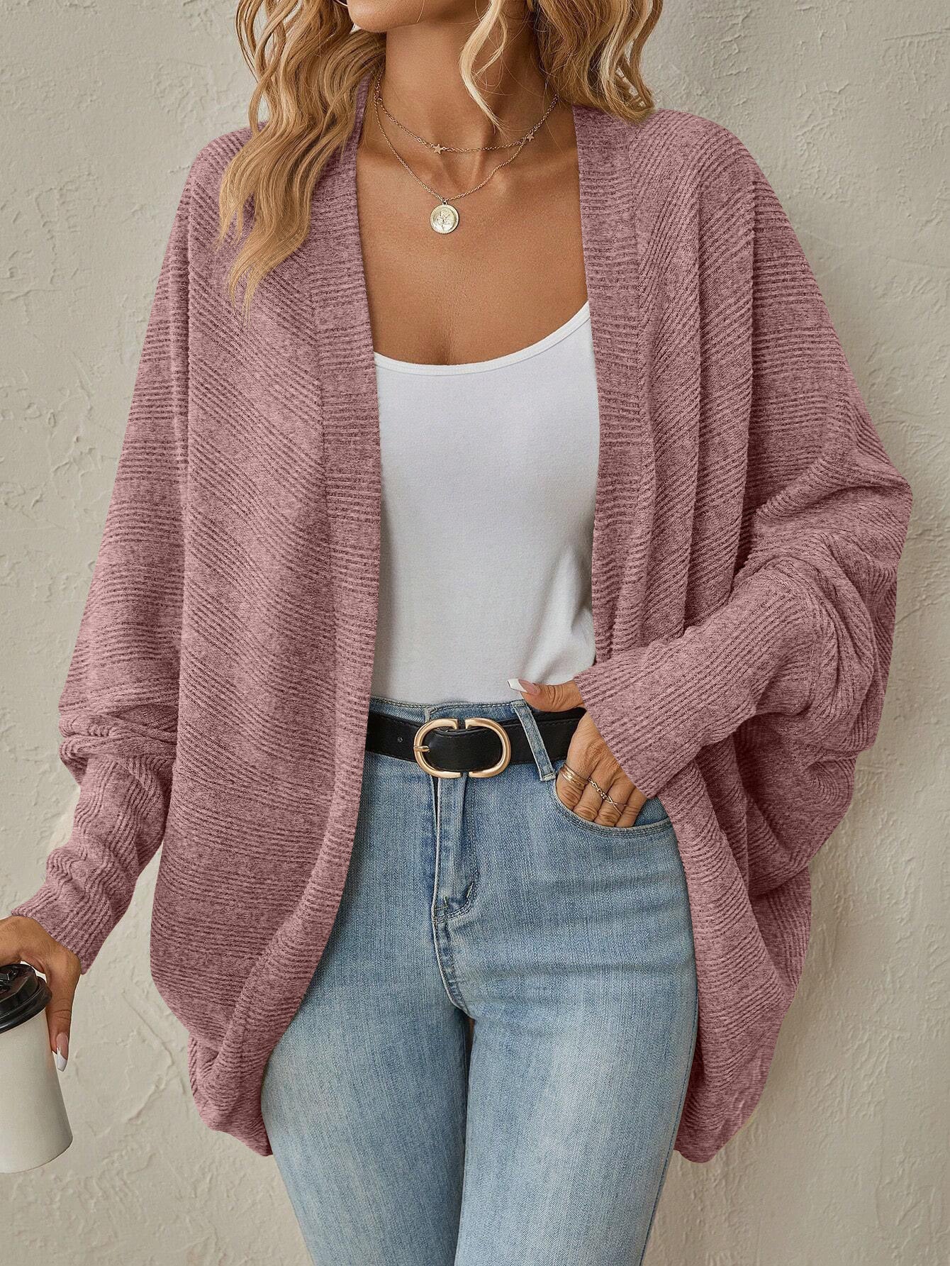 Damen lässige Strickjacke mit offenem Schnitt und modernem Texturmuster Stalluxe