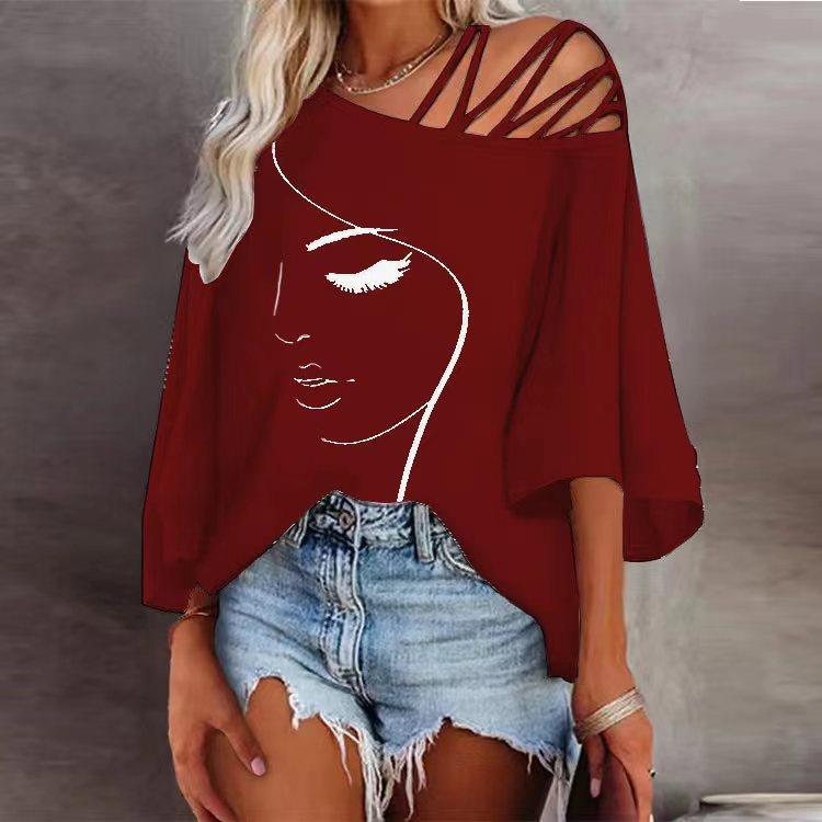Damen Tunika mit asymmetrischem Trägerdesign und stylisierter Gesichtsgrafik Stalluxe