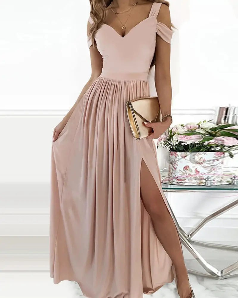Damen Maxikleid mit schulterfreiem Design und raffiniertem Schlitz Stalluxe