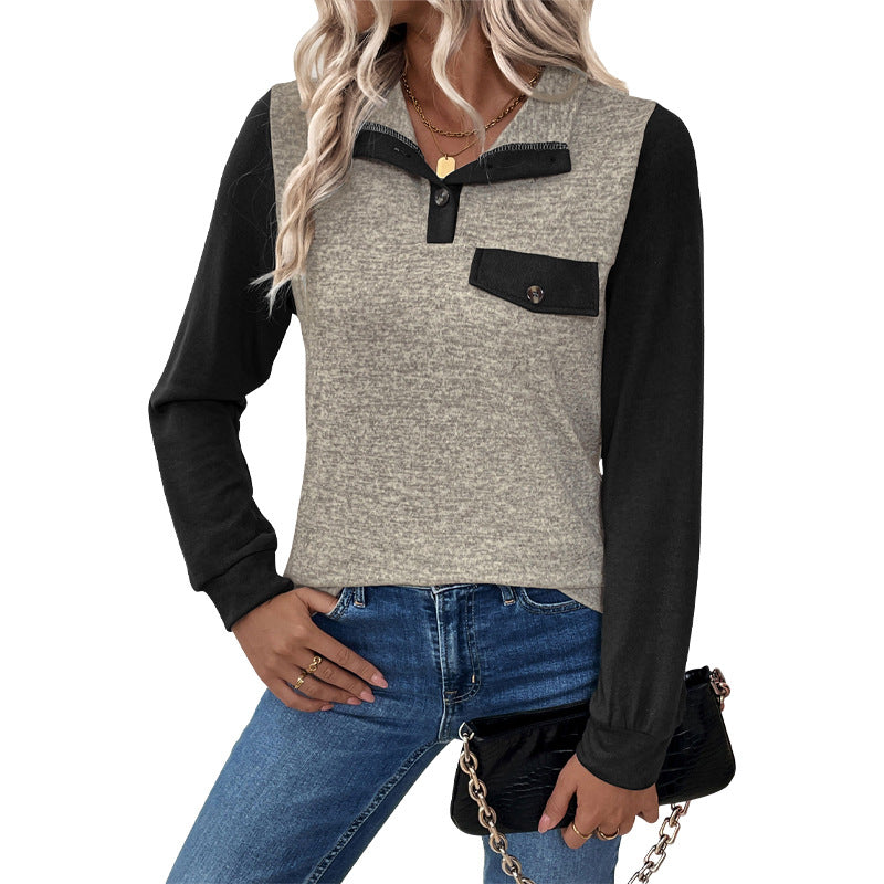 Damen modischer Langarm-Pullover mit praktischer Brusttasche und Knopfleiste Stalluxe