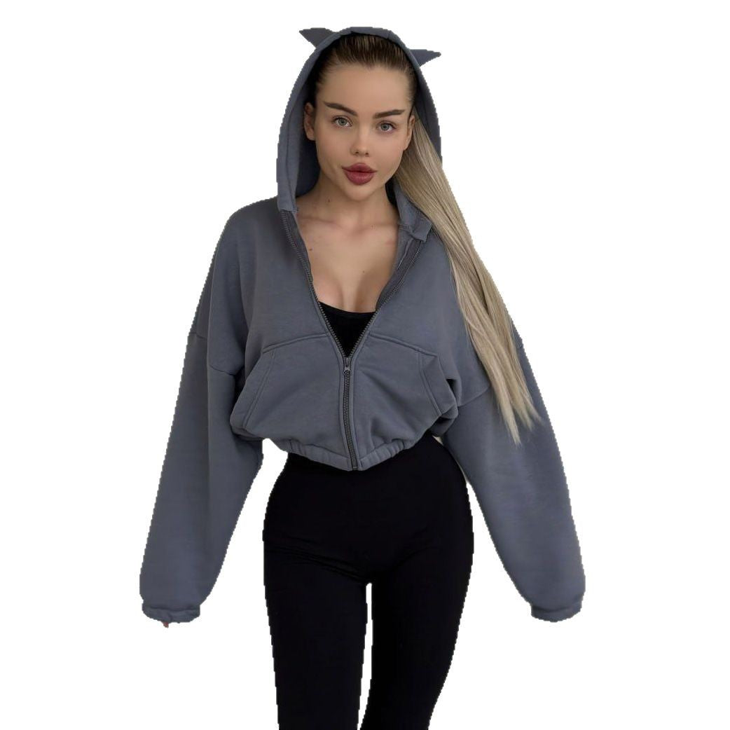 Damen cropped Kapuzenjacke mit einzigartigem Ohren-Design Stalluxe