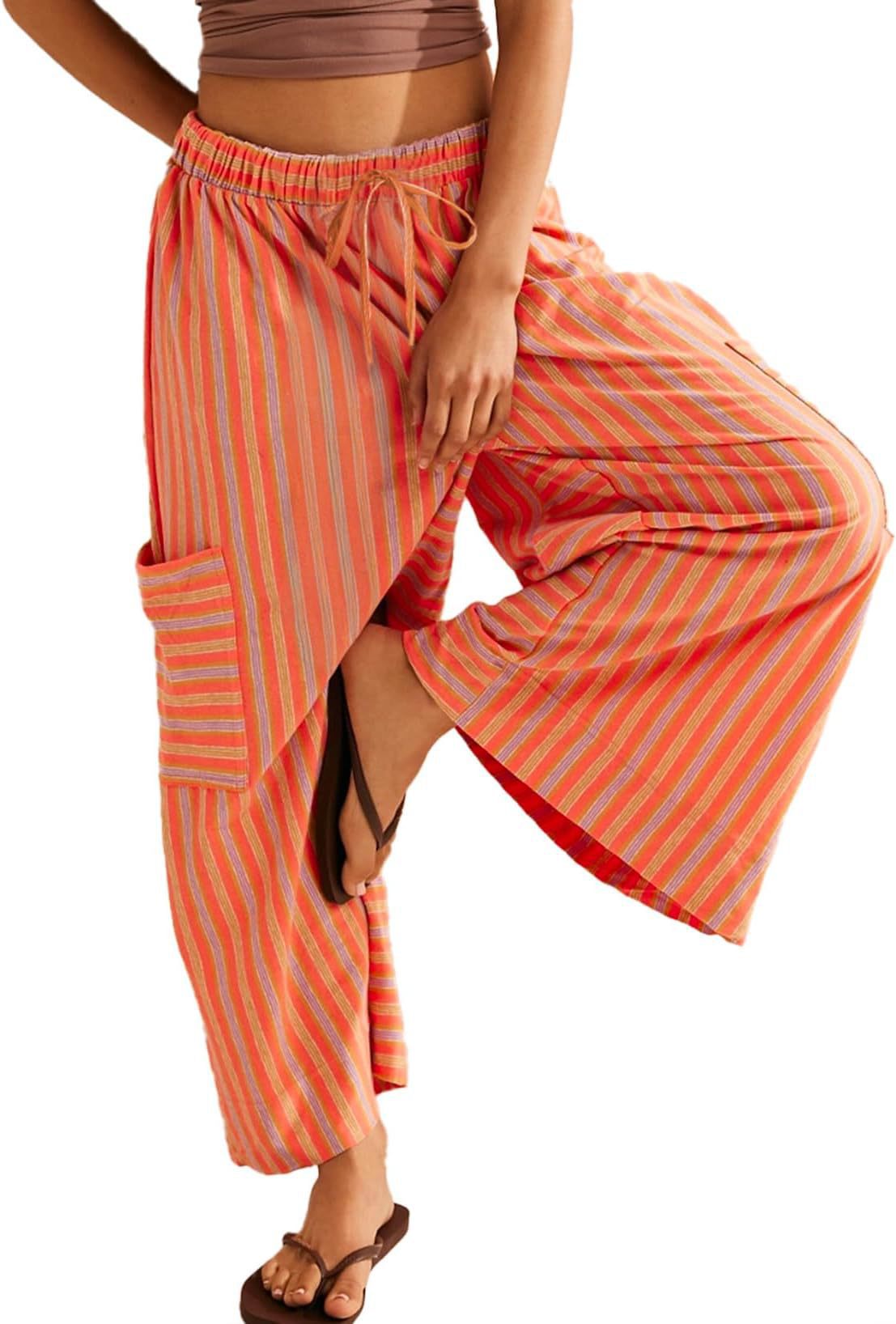 Women's Striped Wide-Leg Trousers Stalluxe