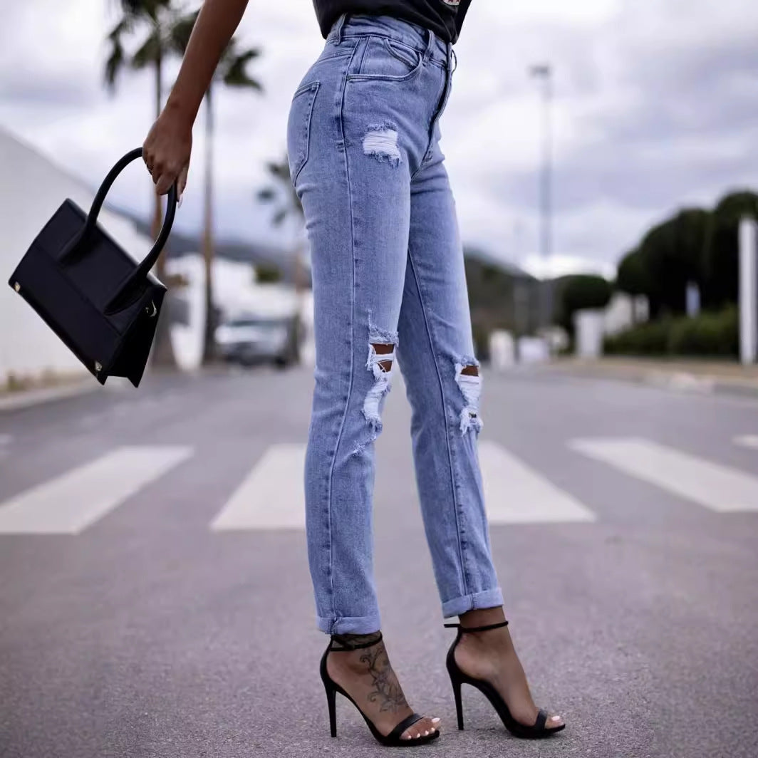 Damen Destroyed Jeans im High-Waist-Stil Stalluxe