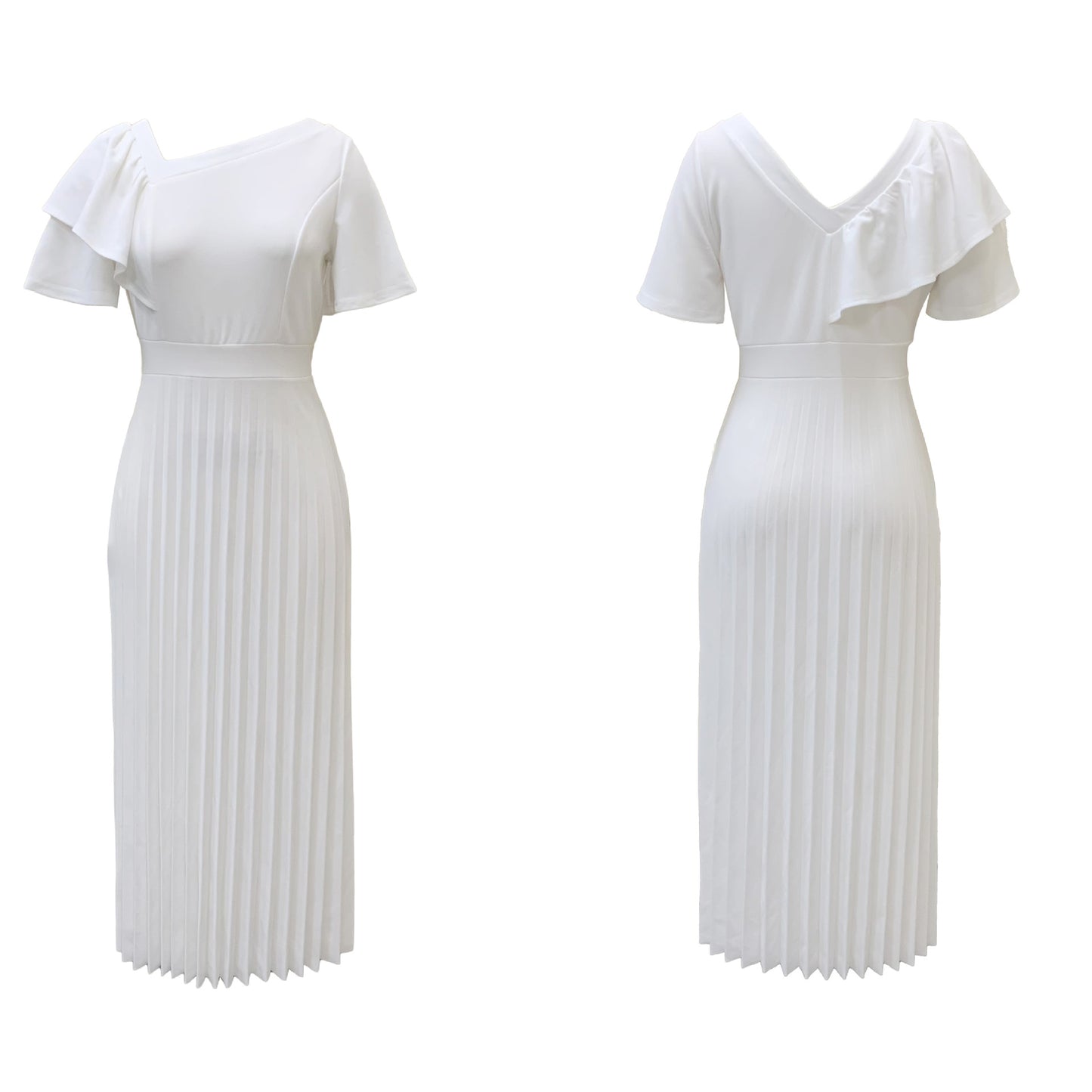 Damen Plissiertes Maxikleid mit einzigartigem Rüschendesign und eleganter Taillierung Stalluxe