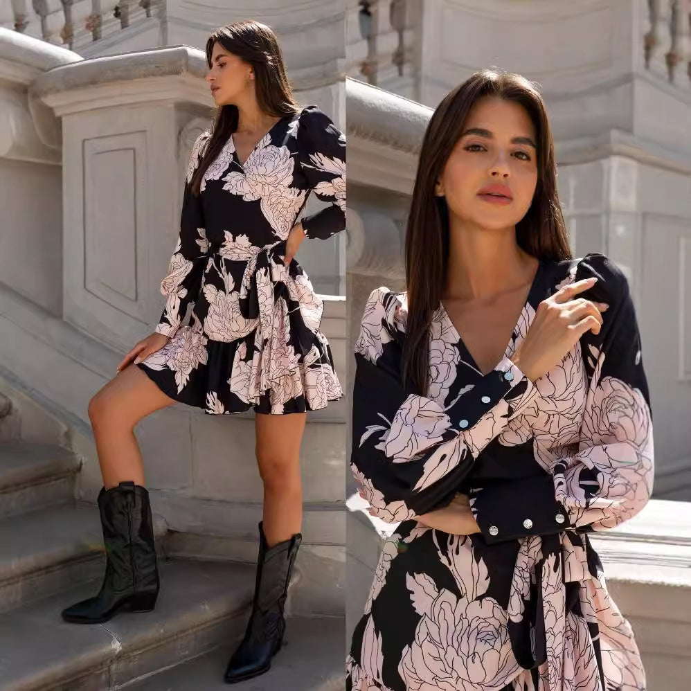 Damen Kurzarmkleid mit Raffungen und tierischem Muster Stalluxe