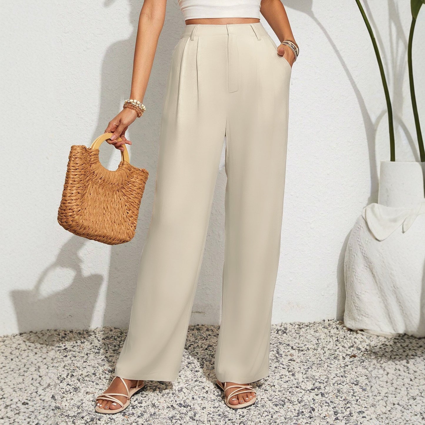 Damen Weitgeschnittene Hose mit eleganten Falten Stalluxe