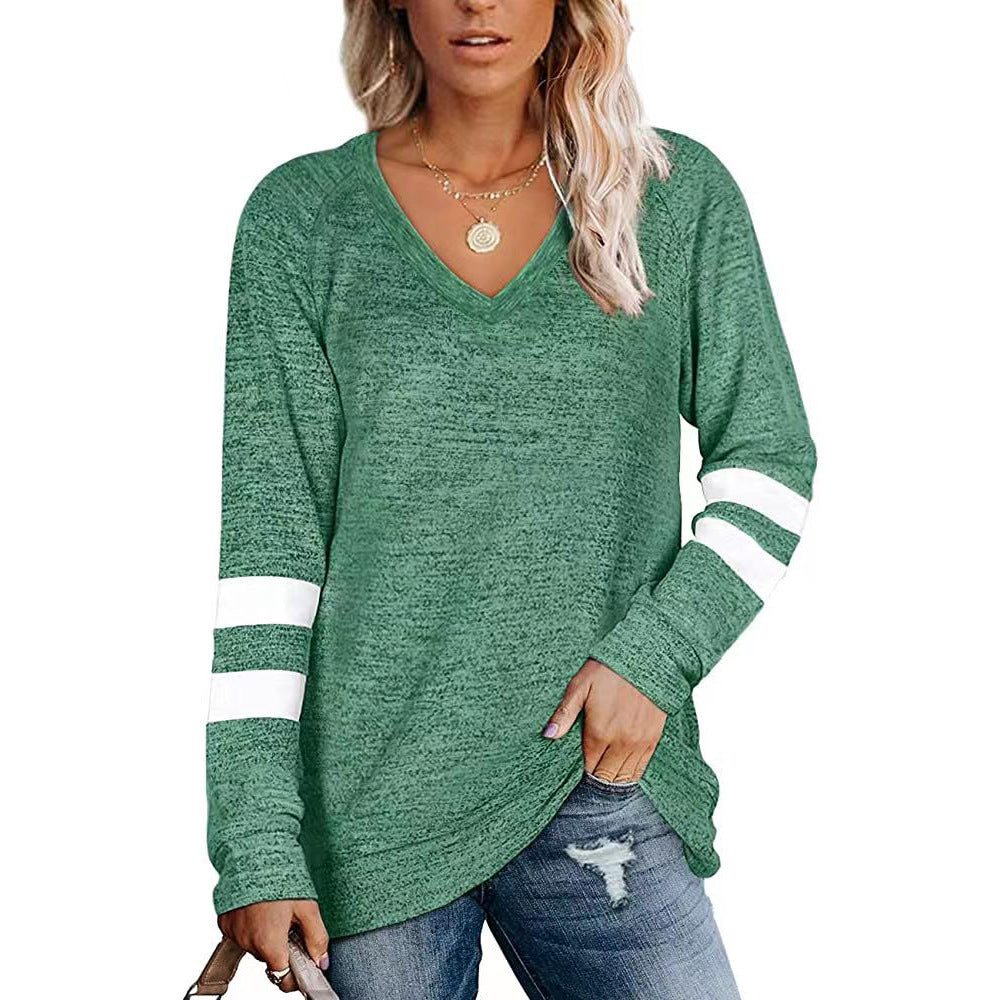 Damen Sportliches Langarmshirt mit V-Ausschnitt und Streifen-Details Stalluxe
