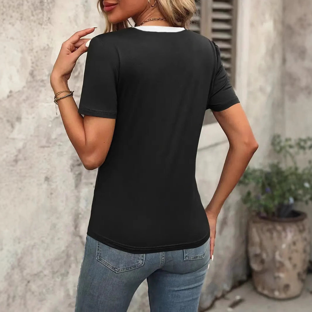 Damen V-Ausschnitt T-Shirt mit modernem Strukturdesign Stalluxe