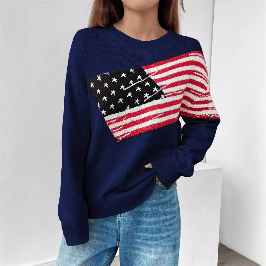 Damen Strickpullover mit Flaggenmuster und lässigem Schnitt Stalluxe