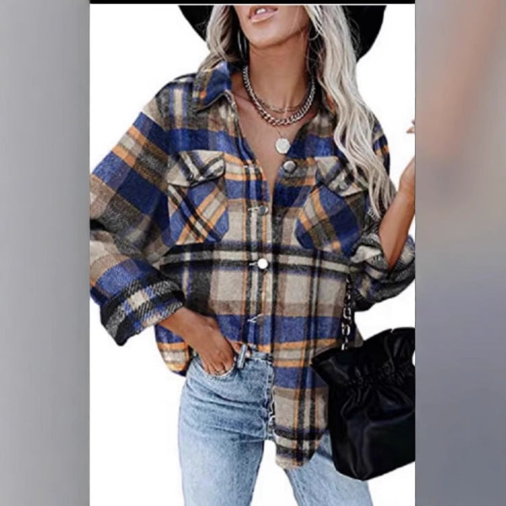 Damen Karierter Overshirt mit Knöpfen und Brusttaschen Stalluxe