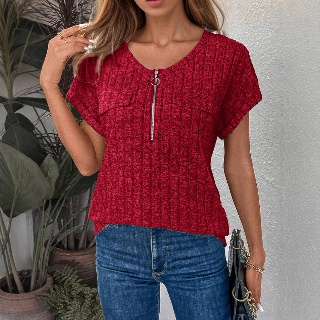 Damen Kurzarm Shirt mit modernem Reißverschluss und Brusttaschen Stalluxe