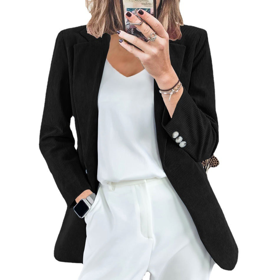 Damen elegante Cordjacke mit strukturiertem Design und modischen Details Stalluxe