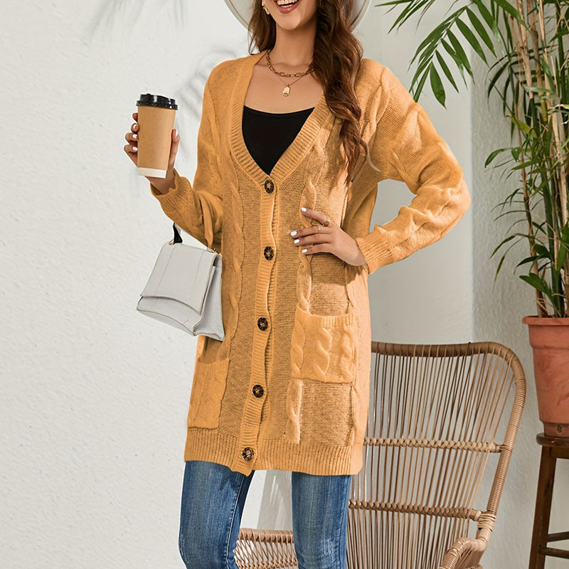 Damen Grobstrick Cardigan mit Taschen und Knopfverschluss Stalluxe