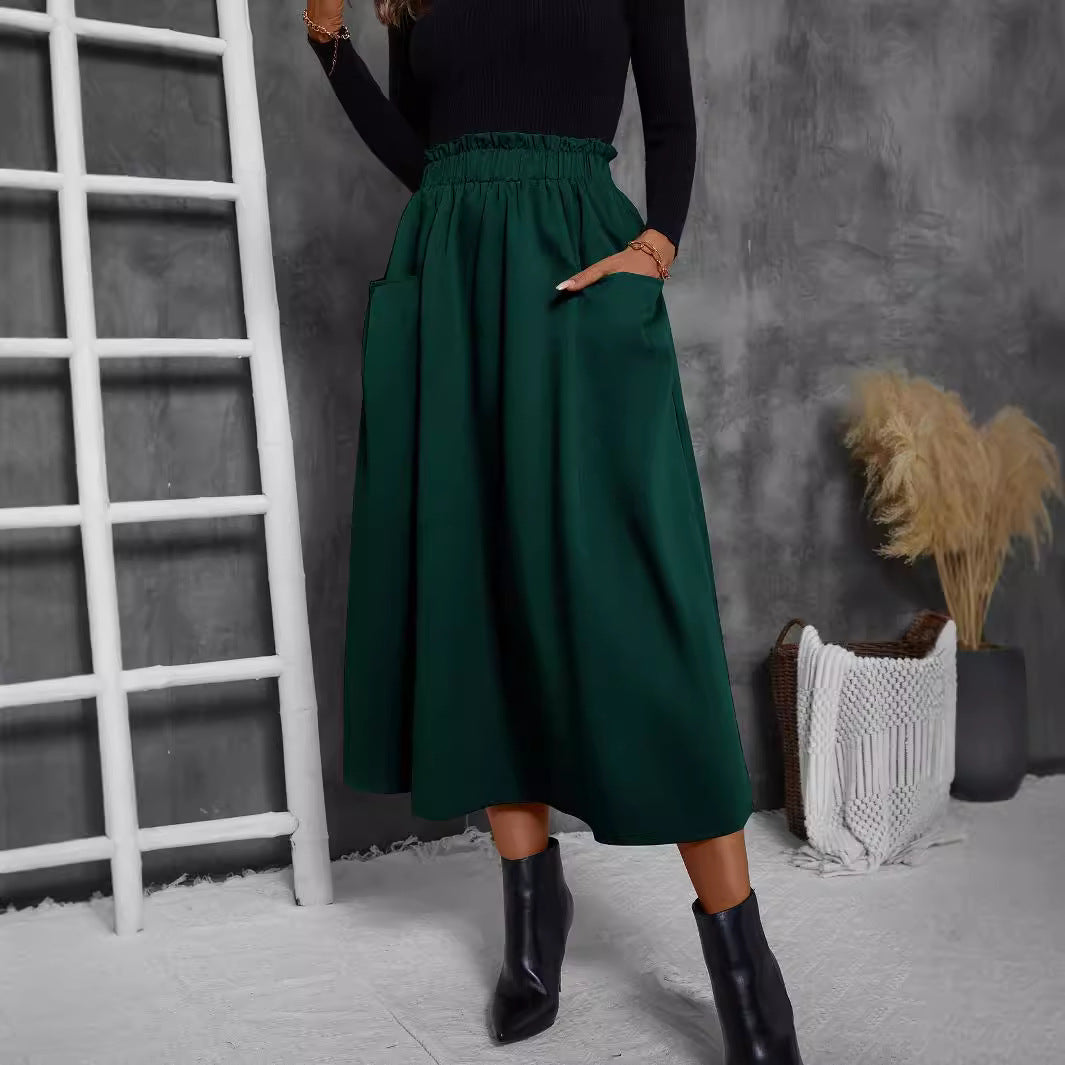 Damen Luftiger Midirock mit elastischem Bund und praktischen Taschen Stalluxe