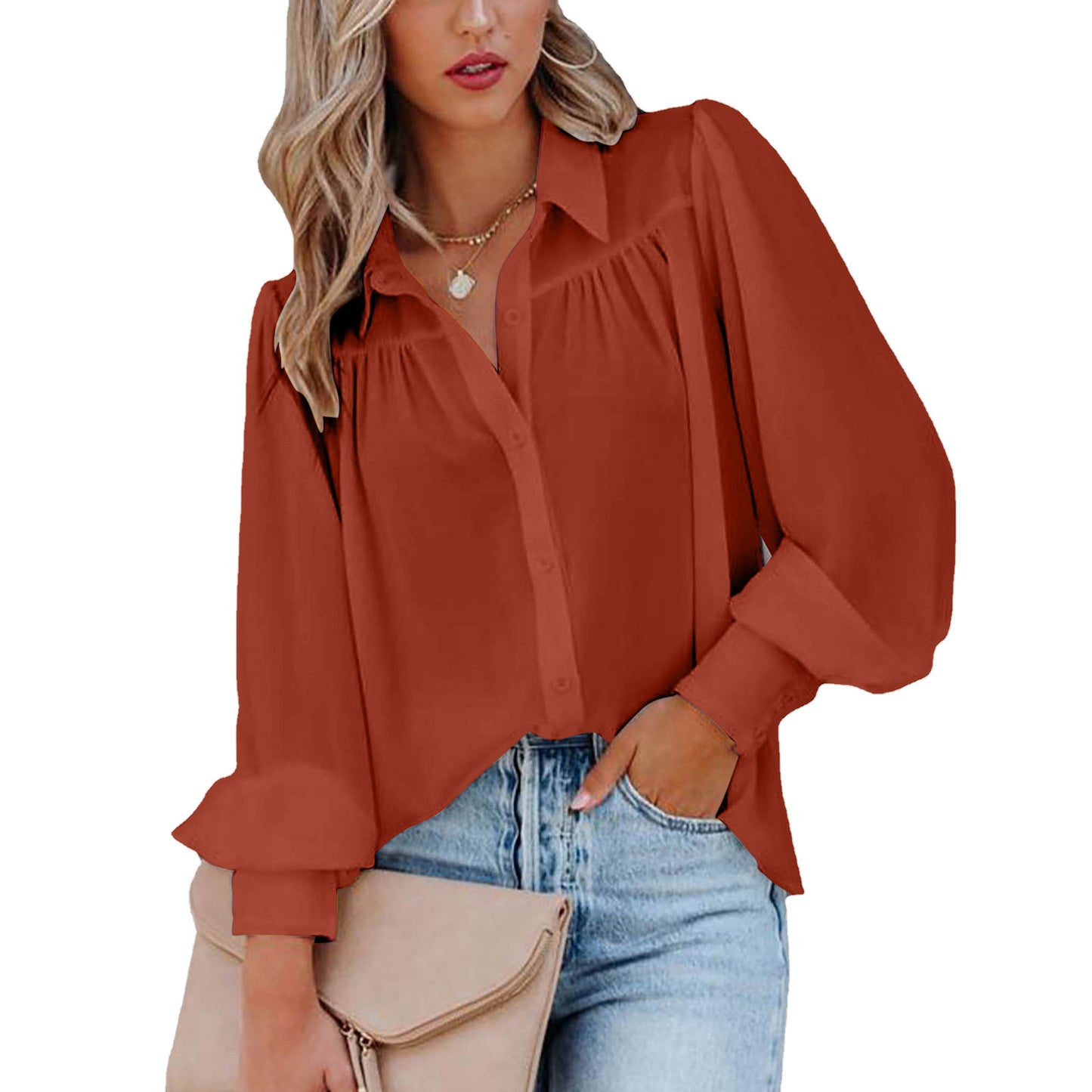 Damen Modische Bluse mit voluminösen Ärmeln und Knopfleiste Stalluxe