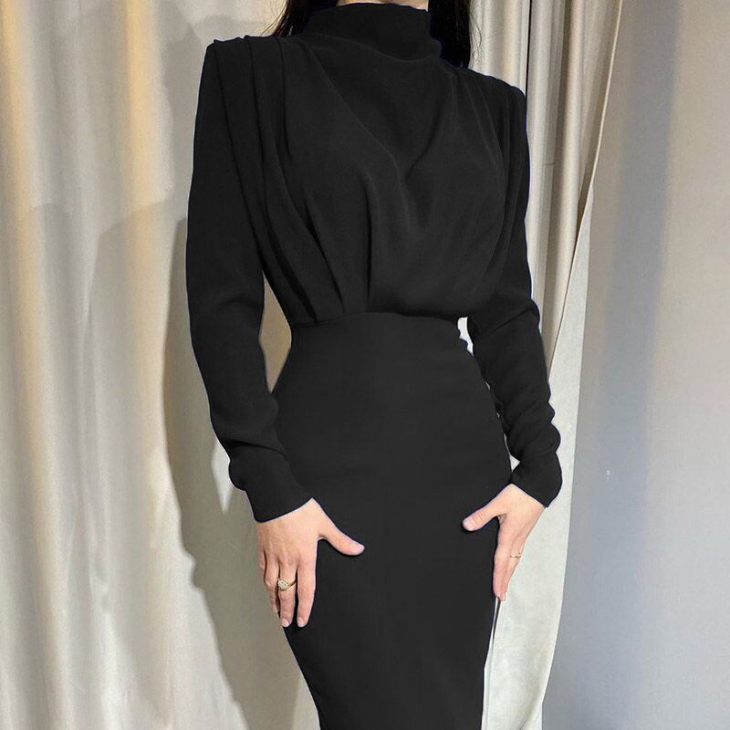Damen Elegantes Langarmkleid mit Drapierung Stalluxe