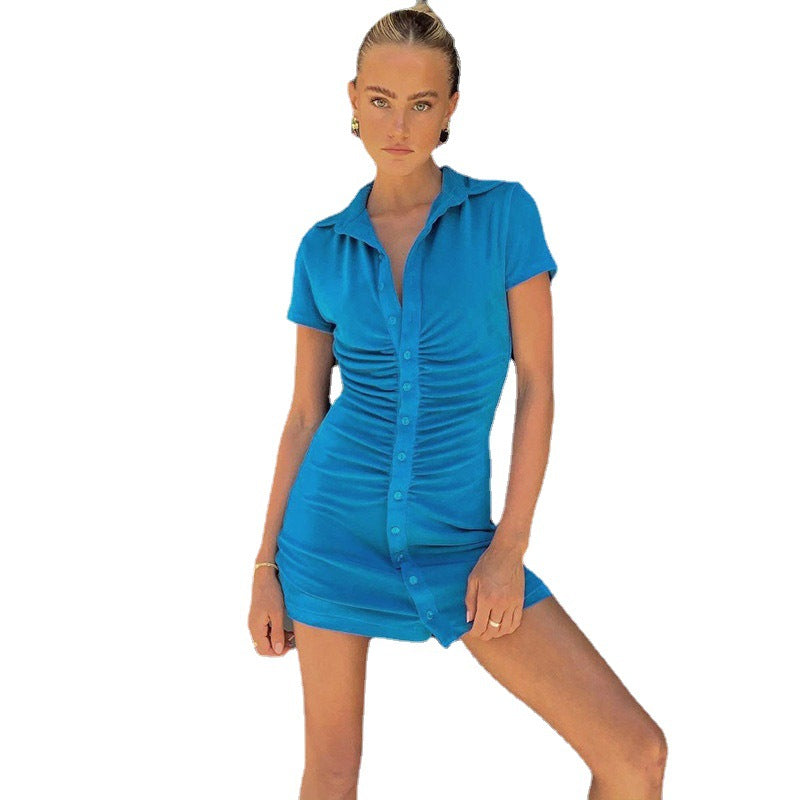 Damen figurbetontes Kurzarm-Kleid mit vertikalem Raffungseffekt und modischen Knopfdetails Stalluxe